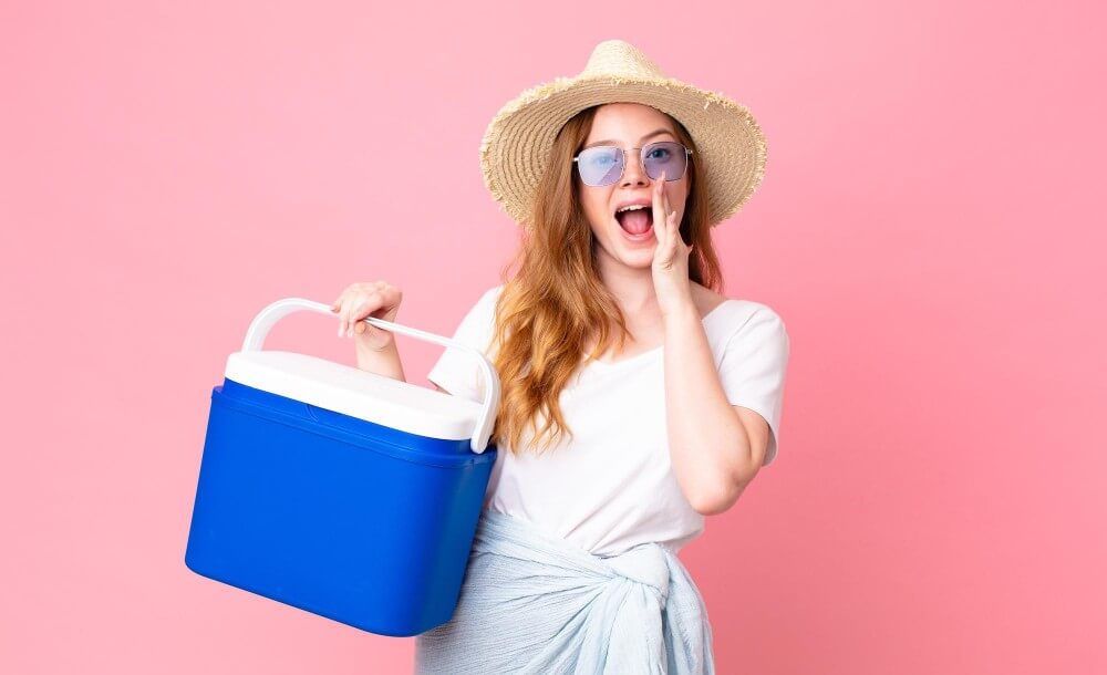 Lady holding cold box