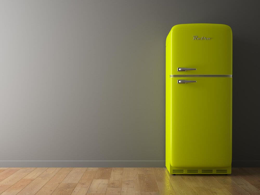 An orange vintage fridge 