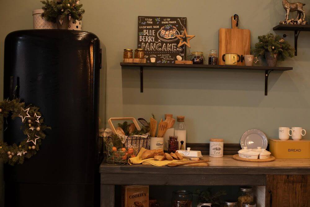 A Vintage Kitchen with a Retro Refrigerator